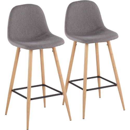 Pebble 28" Bar Stool in Charcoal Gray Fabric & Metal (Set of 2)